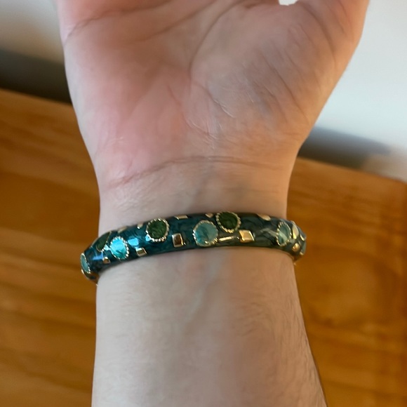 Green Patterned Hinge Bracelet - Picture 2 of 3